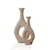 Marleth White Set Of Two Limra Stone Decor – Sculptural Openwork Vases In Natural Limeston