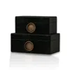Marleth Women's Gold / Black Set Of Two Black Leather Storage Box Set With Brass Button Detail In Multi