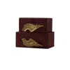 Marleth Women's Gold / Red Burgundy Leather Storage Box Set With Brass Wing Handles, Set Of Two