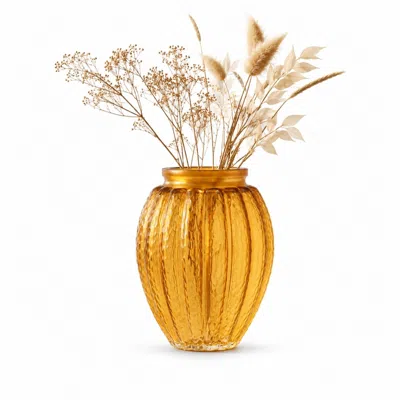 Marleth Yellow Amber Gold-rim Pumpkin Vase