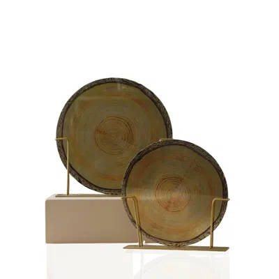 Marleth Yellow Amber Rainbow Spiral Glass Decorative Plates Set