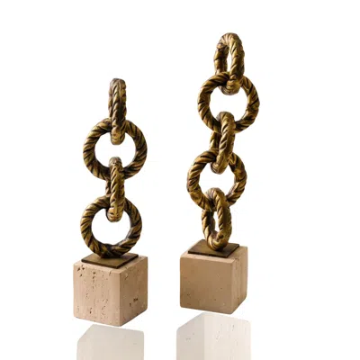Marleth Yellow Handcrafted Interlocking Brass Chain Sculpture Set