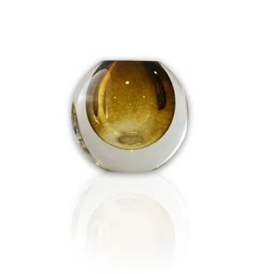 Marleth Yellow / Orange Murano Colored Glass Sphere Sculpture – Golden Amber Core