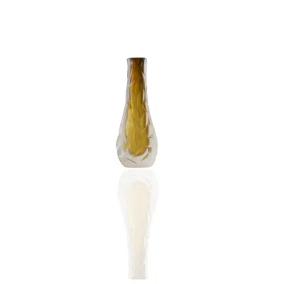Marleth Yellow / Orange Murano Colored Glass Vase With Satin Leaf Pattern – Golden Amber Core