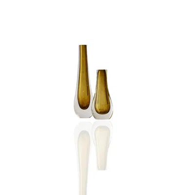 Marleth Yellow / Orange Set Of Two Murano Colored Glass Vases – Golden Teardrop Core