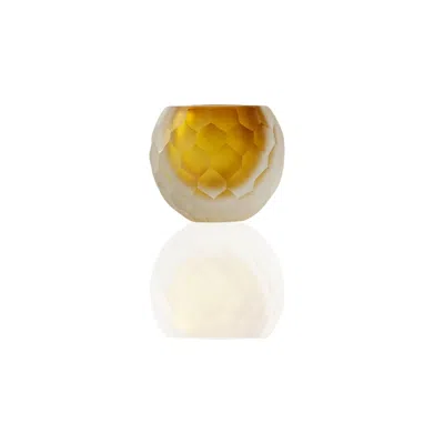 Marleth Yellow / Orange / White Murano Colored Glass Sphere Vase With Honeycomb Detail – Golden Amber Core In Multi