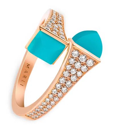 Marli New York Midi Rose Gold, Diamond And Turquoise Cleo Ring
