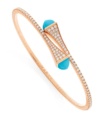 Marli New York Midi Rose Gold, Diamond And Turquoise Cleo Slip-on Bracelet In Gray