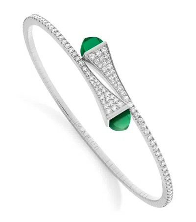 Marli New York Midi White Gold, Diamond And Agate Cleo Slip-on Bracelet In Gray