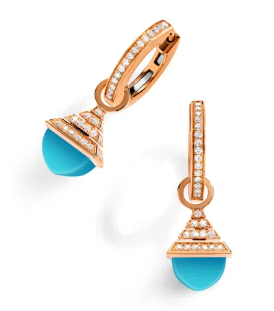 Marli New York Mini Rose Gold, Diamond And Turquoise Cleo Rev Drop Earrings