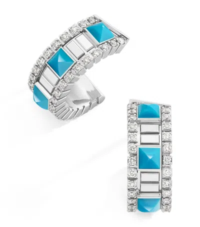 Marli New York Mini White Gold, Diamond And Turquoise Life Hoop Earrings