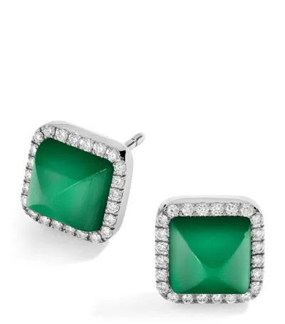 Marli New York White Gold, Diamond And Agate Cleo Pyramid Earrings