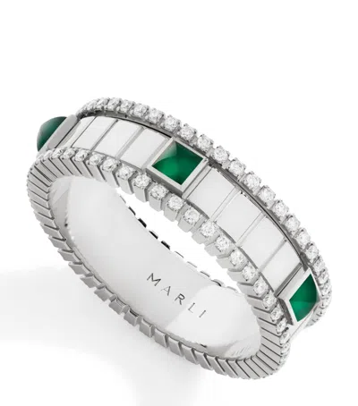 Marli New York White Gold, Diamond And Agate Life Spinning Ring