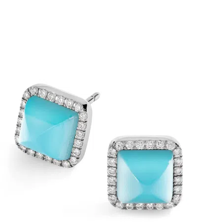 Marli New York White Gold, Diamond And Chalcedony Cleo Pyramid Earrings