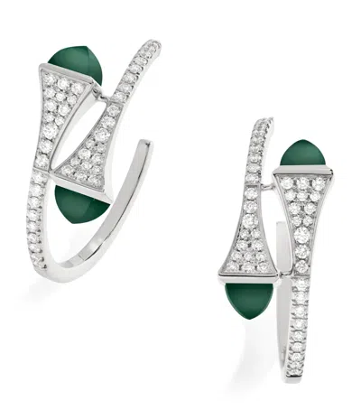 Marli New York White Gold, Diamond And Green Agate Cleo Hoop Earrings