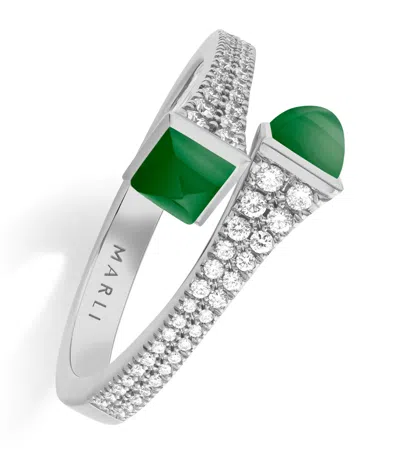 Marli New York White Gold, Diamond And Green Agate Cleo Ring