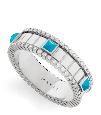 Marli New York White Gold, Diamond And Turquoise Life Spinning Ring