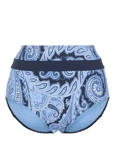 Marlies Dekkers Cache Coeur Paisley- Print High-waisted Bikini Bottoms In Blau