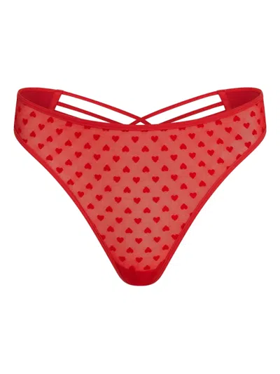 Marlies Dekkers Heart-print Cross-strap Thong In Red