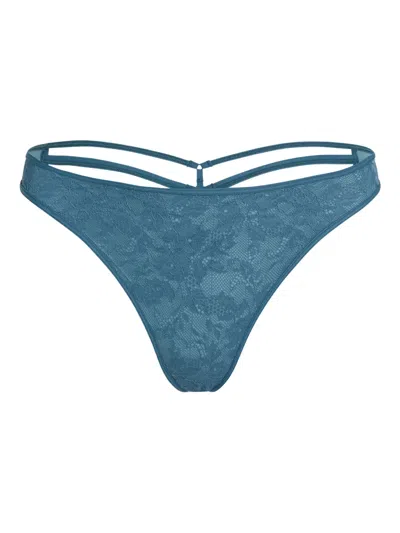 Marlies Dekkers Lace-detail Brazilian Thong In Blue