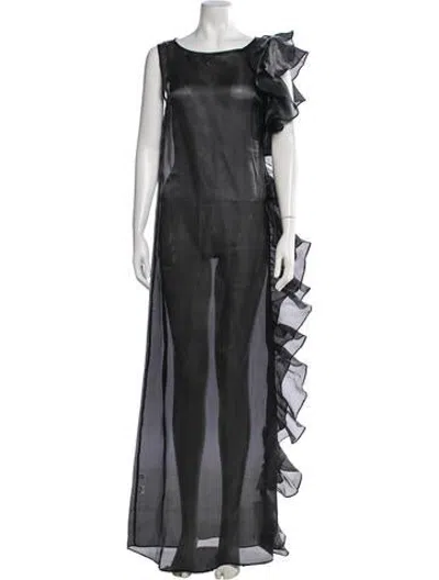 Pre-owned Marlies Grace Crew Neck Long Dress In Black