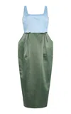 Marlies Grace Exclusive Bow-detailed Satin Midi Dress In Blue