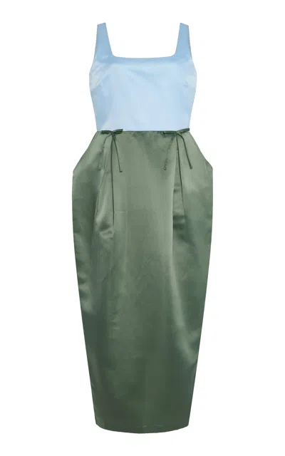 Marlies Grace Exclusive Bow-detailed Satin Midi Dress In Blue
