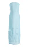 Marlies Grace Lucille Floral-appliquéd Satin Midi Dress In Blue