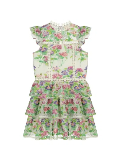 Marlo Kids' Clementine Ruffled Floral Dress In Green