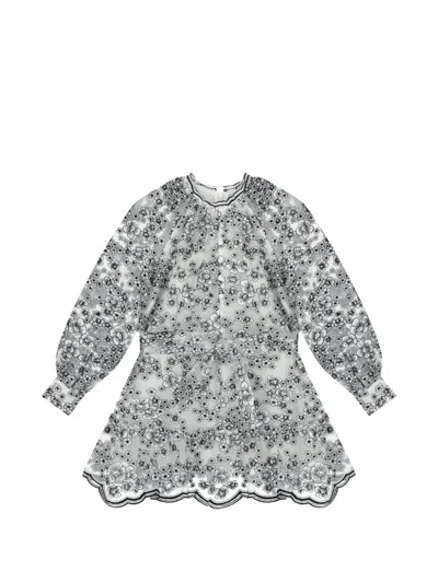 Marlo Kids' Floral Print Tie Dress In Gray