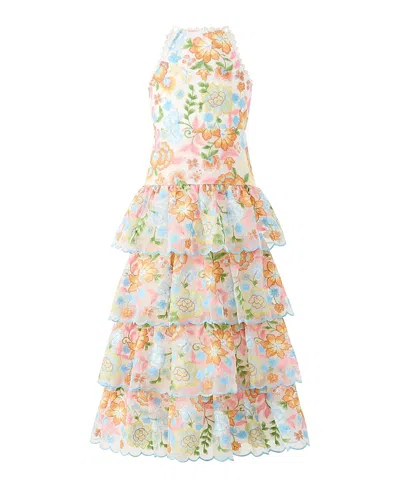 Marlo Girls' Bianca Embroidered Frill Maxi Dress - Little Kid, Big Kid In Multi