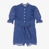 MARLO GIRLS BLUE EMBROIDERED COTTON PLAYSUIT