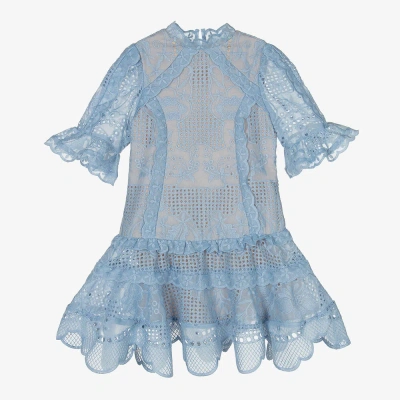 Marlo Kids' Girls Blue Embroidered Cutwork Dress