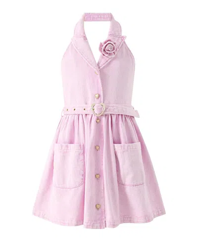 Marlo Girls' Catalina Denim Mini Dress - Little Kid, Big Kid In Pink