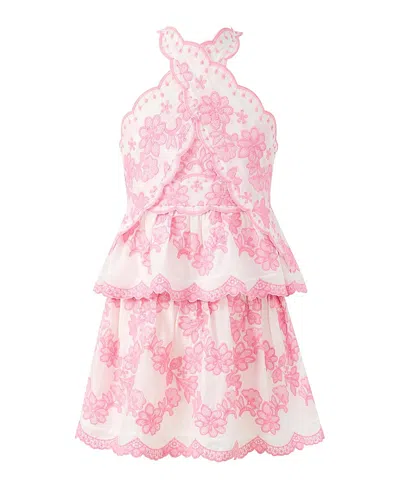 Marlo Girls' Jade Embroidered Halter Neck Mini Dress - Little Kid, Big Kid In Pink