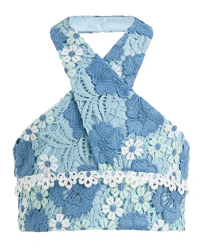 Marlo Girls' Jade Embroidered Halter Neck Top - Little Kid, Big Kid In Blue