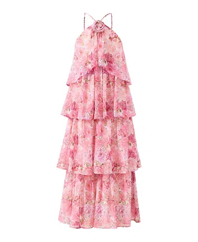 Marlo Kids Julietta Frill Maxi Dress In Pink