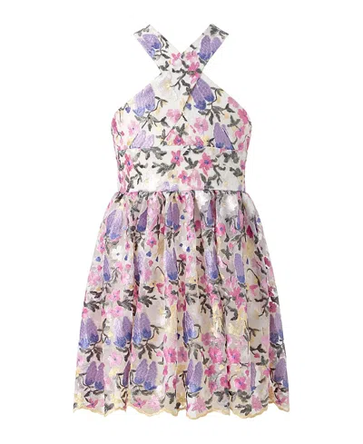 Marlo Girls' Mariah Embroidered Halter Neck Dress - Little Kid, Big Kid In Multi