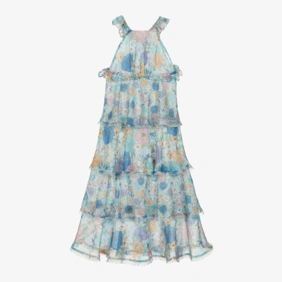 Marlo Kids' Girls Pale Blue Floral Chiffon Maxi Dress