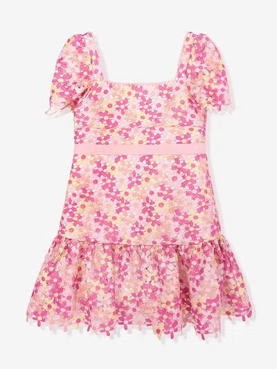 Marlo Kids' Floral-embroidered Flared Dress In Multicoloured