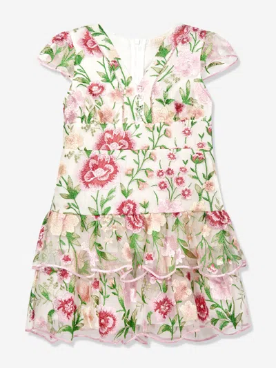 Marlo Kids' Floral-embroidered Tiered Dress In Multicoloured