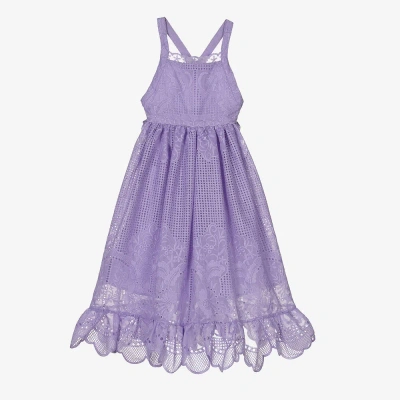 Marlo Kids' Girls Purple Embroidered Cutwork Dress
