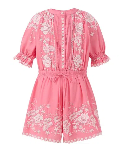 Marlo Girls' Selena Cotton Embroidered Romper - Little Kid, Big Kid In Orange