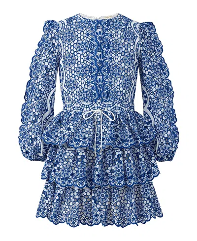 Marlo Girls' Skyla Sleeve Embroidered Mini Dress - Little Kid, Big Kid In Blue