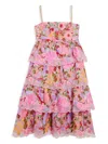 Marlo Kids Glam Floral-embroidered Tiered Organza Dress In Pink