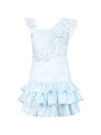 Marlo Iris Ruffled Striped Dress In Blue