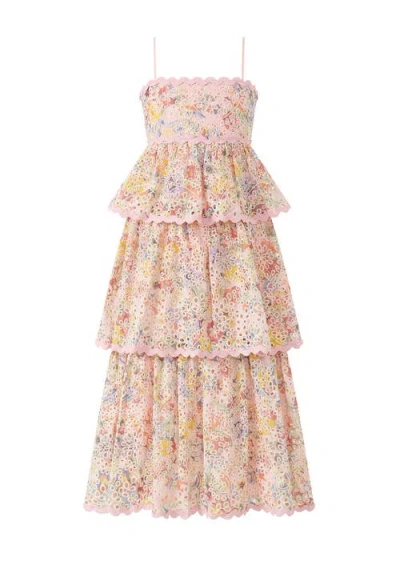 Marlo Kids Alanna Frill Embroidered Maxi Dress In Multi