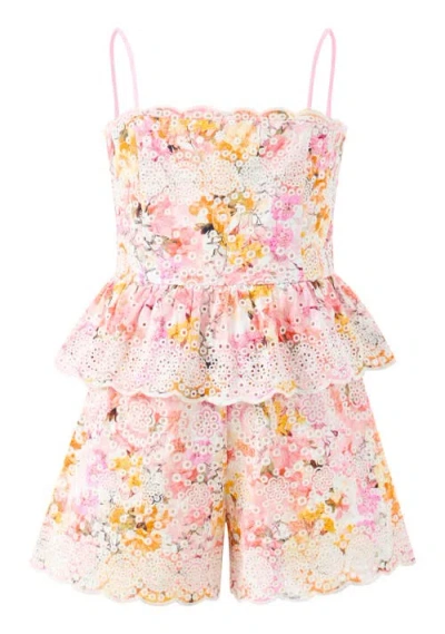 Marlo Kids Alessia Cotton Embroidered Romper In Multi