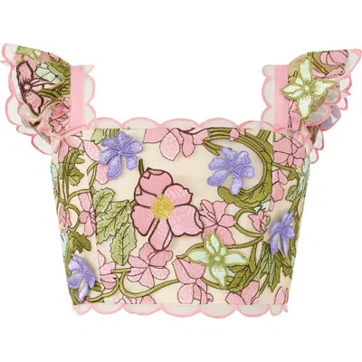 Marlo Kids Bonnie Sleeve Embroidered Top In Multi