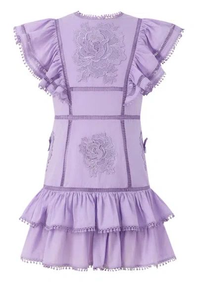 Marlo Kids Carloyn Frill Cotton Mini Dress In Purple